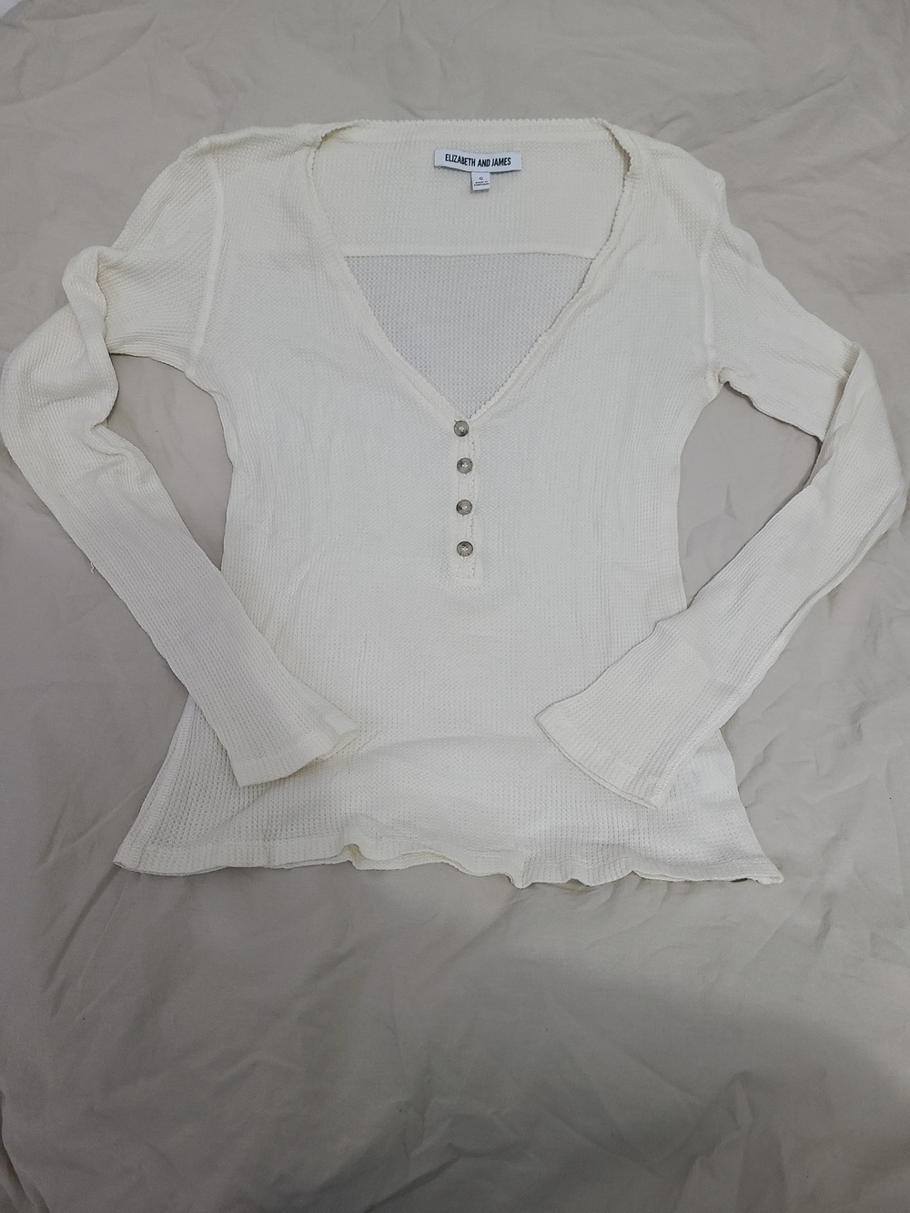 Elizabeth And James Ivory Waffle Henley Long Sleeve Top